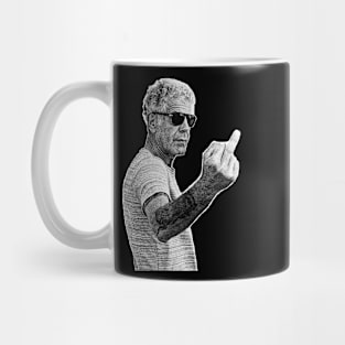 Anthony Bourdain middle finger pose Mug